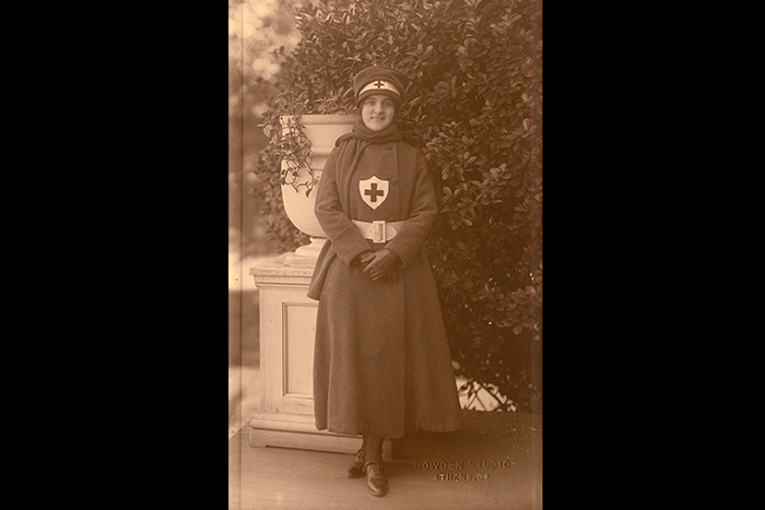 Nell Hodgson Woodruff in a Red Cross nurse aide uniform, circa 1918. Image: Nell Hodgson Woodruff papers, Stuart A. Rose Manuscript, Archives, and Rare Book Library.