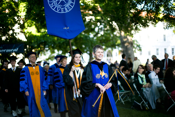 Professor Bobbi Patterson, the first female Chief University Marshal, led the procession.