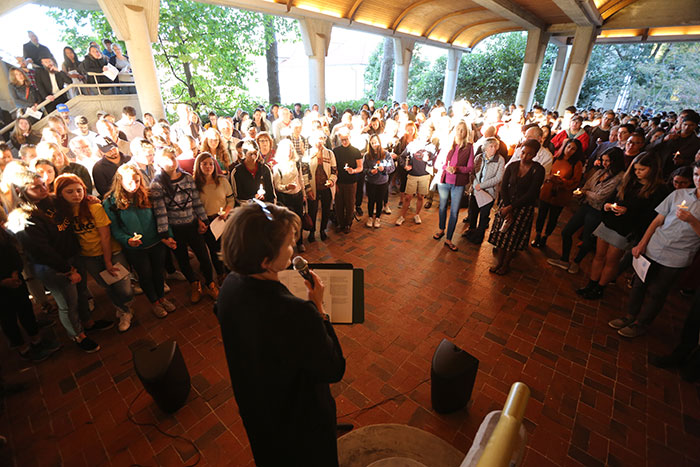 Gathering in front of Cannon Chapel