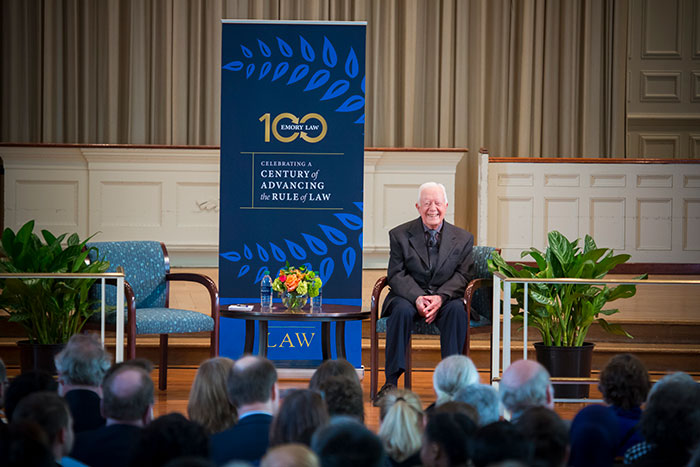 Speaking April 6 at Emory's Glenn Memorial Auditorium, Jimmy Carter, University Distinguished Professor and 39th president of the United States, offered a somber assessment of human rights around the world.