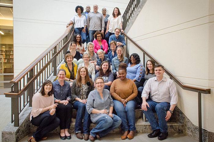 Candler School of Theology and Pitts Theology Library staff pose on Denim Day.