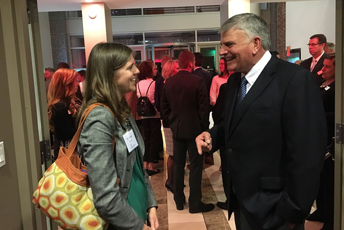 Colleen Kraft and Rev. Franklin Graham, president and CEO of Samaritan's Purse, discuss Kent Brantly and Nancy Writebol¿s medical evacuation after the premiere of the documentary "Facing Darkness."  