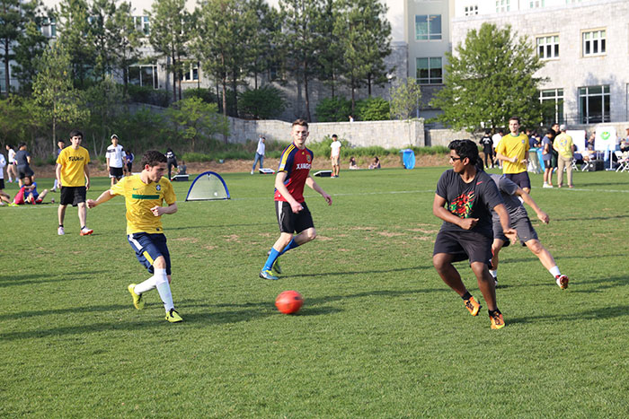 Students play soccer at the ISLAB International Festival.