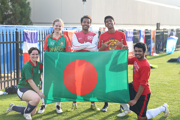 Students play soccer at the ISLAB International Festival.