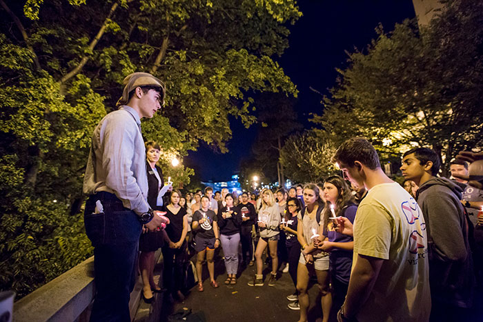 Another Emory community member leads discussion at the Oct. 4 candlelight vigil.