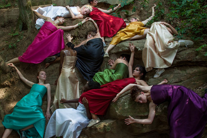 An example of site-specific dance, from ¿Gestures that Soon Will Disappear,¿ in 2014 by glo, choreographed by Lauri Stallings. Photo credit: Thom Baker for glo. Used with permission.
