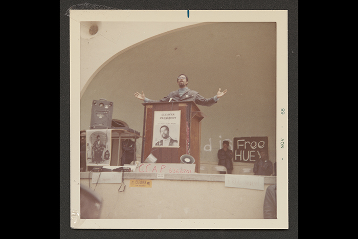 Eldridge Cleaver speaking at a Peace & Freedom Party rally in Los Angeles