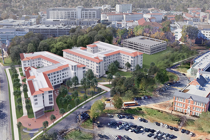 Aerial rendering of the new graduate housing