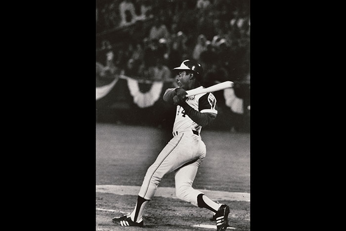 Hank Aaron hitting a home run