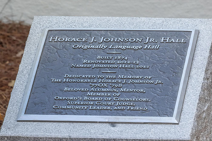 A new marker outside Johnson Hall tells the history of the building.