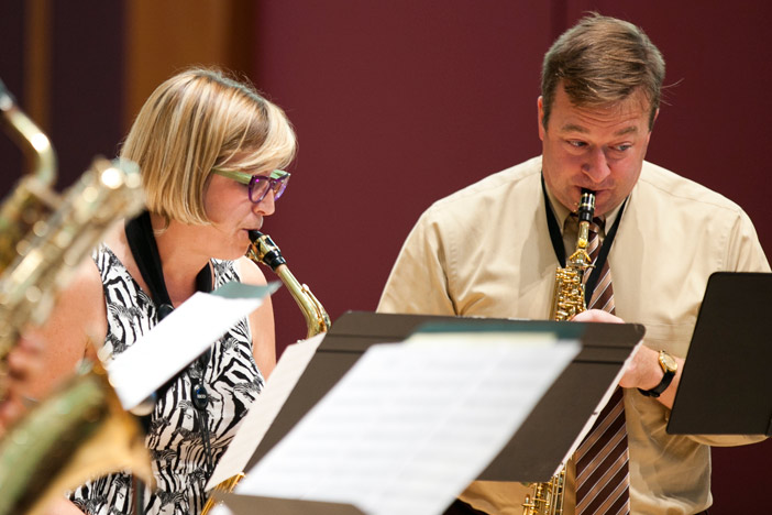 Scott Stewart, director of Emory's Wind Studies (right), performs with the Atlanta Sax Quartet.