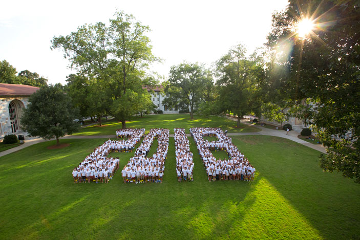 Drawn from a record pool of applicants, Emory¿s Class of 2018 gathers on the Quadrangle to commemorate the launch of their academic journey with a traditional class picture.