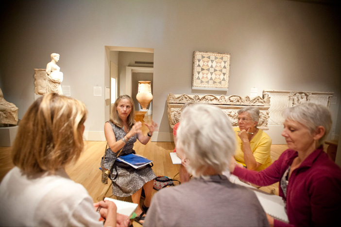 From left to right: Cathy Amos, a Michael C Carlos Museum docent, with program participants Ellen Childers, Patsy Thompson, Sheila Diyon, Robey Tapp and Sharon LeMaster. 