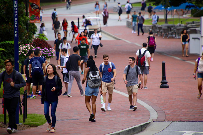crowds walking on campus