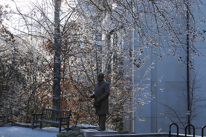 Photo of Emory campus exteriors coated in ice