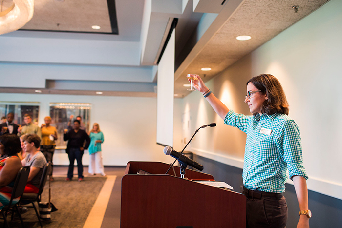 The afternoon event culminated with a toast led by Danielle M. Steele, interim director of the Office of LGBT Life and the Center for Women at Emory.