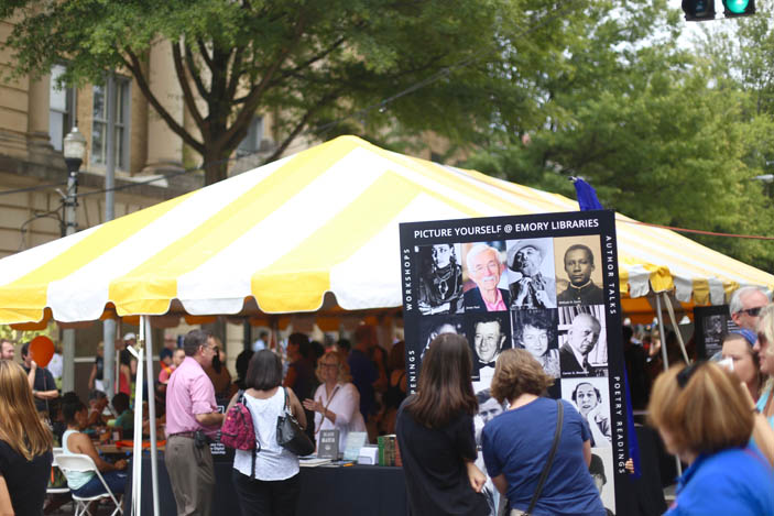 The Emory tent gave literature fans a chance to engage with the University and learn about how Emory showcases authors and scholars throughout the year.