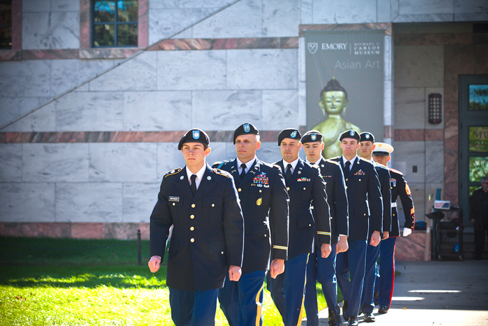 The Emory color guard arrives at the Veterans Day Ceremony on Nov. 11. 