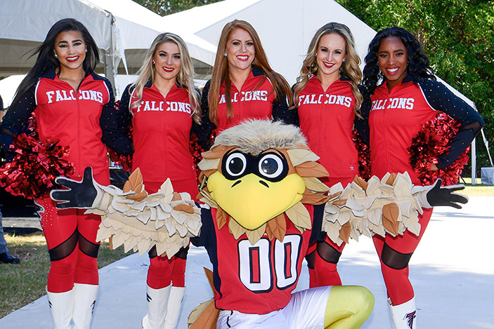 Falcons cheerleaders and mascot
