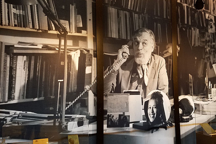 Featured items in the Emory exhibition include photographs, books, original artwork, play scripts, theater posters, exhibition programs and related ephemera. This photo of James Hatch at his desk was taken by Terrence Reece.