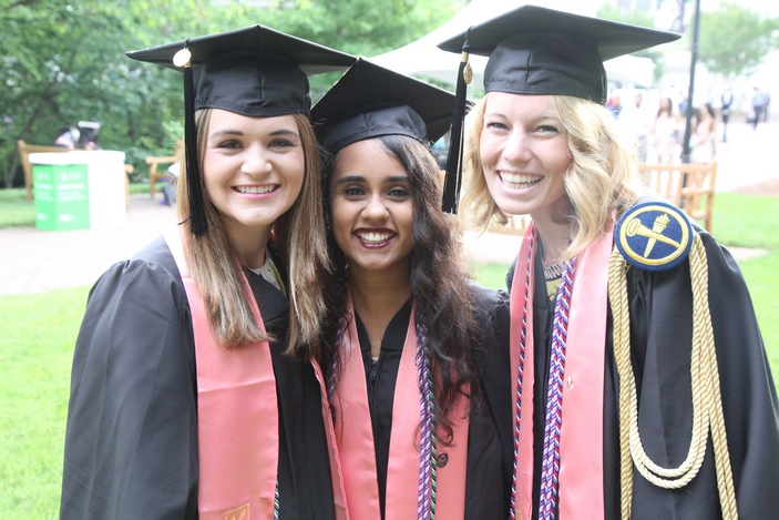 BSN Students Shannon Desmond, Tahsin Rajabali, and Rebecca Chambers at the Diploma Ceremony