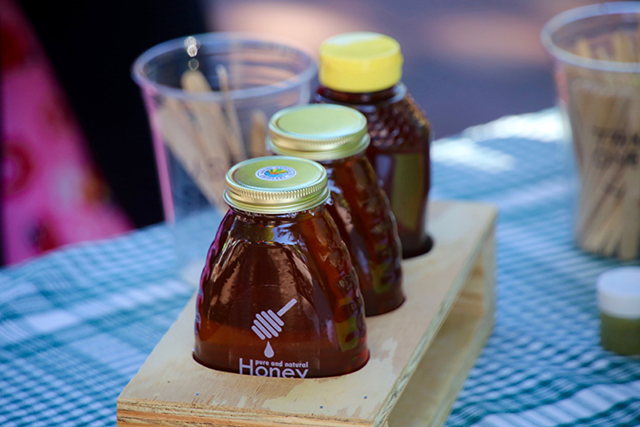Honey in jars at sustainable food fair