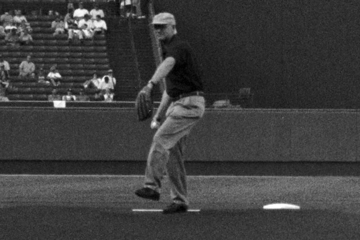 Throwing out the first pitch at an Atlanta Braves game in 1998