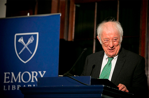 Irish poet Seamus Heaney is shown addressing a crowd before reading his poetry on the Emory University campus in March 2013. Credit: Emory University Photo/Video.
