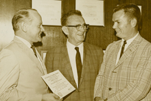 Nelson appears with fellow Pulitzer Prize winners Eugene Patterson (left) and Ralph McGill (center), all journalists with the Atlanta Constitution.