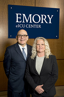 Timothy Buchman, PhD, MD, director of the Emory Critical Care Center and Cheryl Hiddleson, MSN, RN, CCRN-E, director of the Emory eICU Center