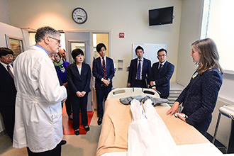 The Japanese Minister of Health and his colleagues toured Emory’s Serious Communicable Diseases Unit to learn more about caring for patients with highly infectious diseases.