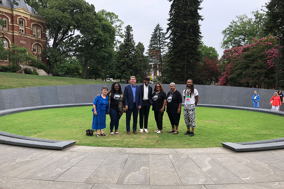 Dean Hicks, Professor Ellison with descendant-community leaders, school administrators and a visitor to the site