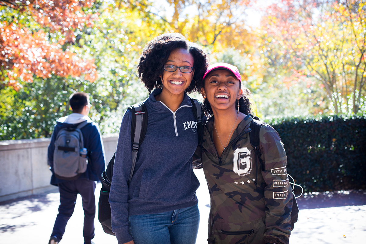 two female students on on Emory University campus
