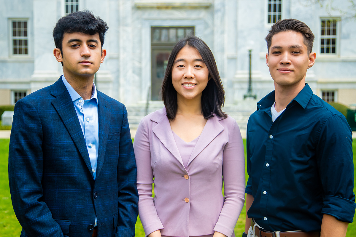 Emory University Goldwater Scholars Anish “Max” Bagga, Yena Woo and Noah Okada