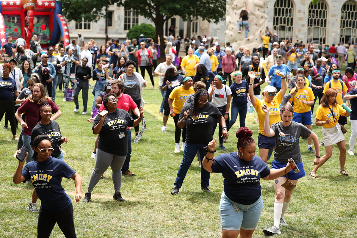 crowd of people dancing outside