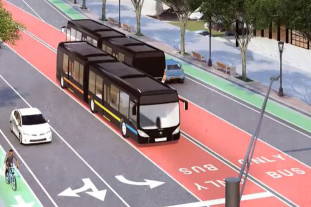 illustration of public transit bus on road