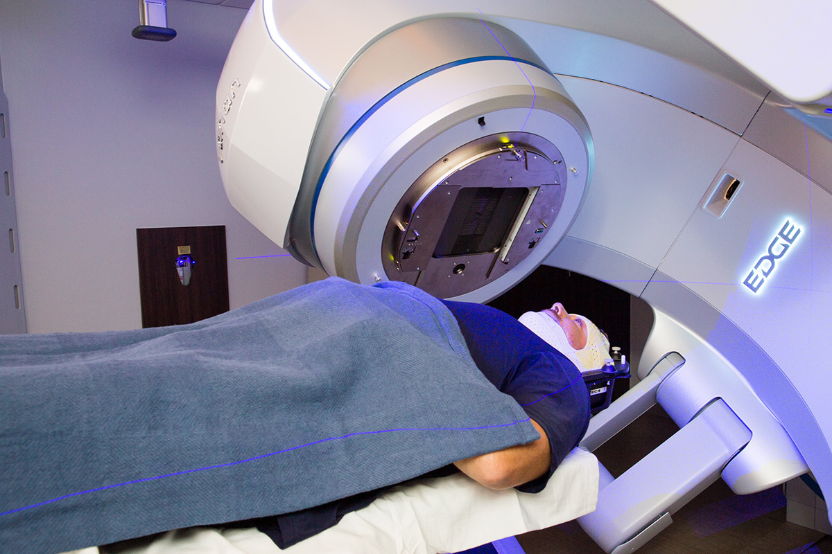 Patient receiving radiotherapy.