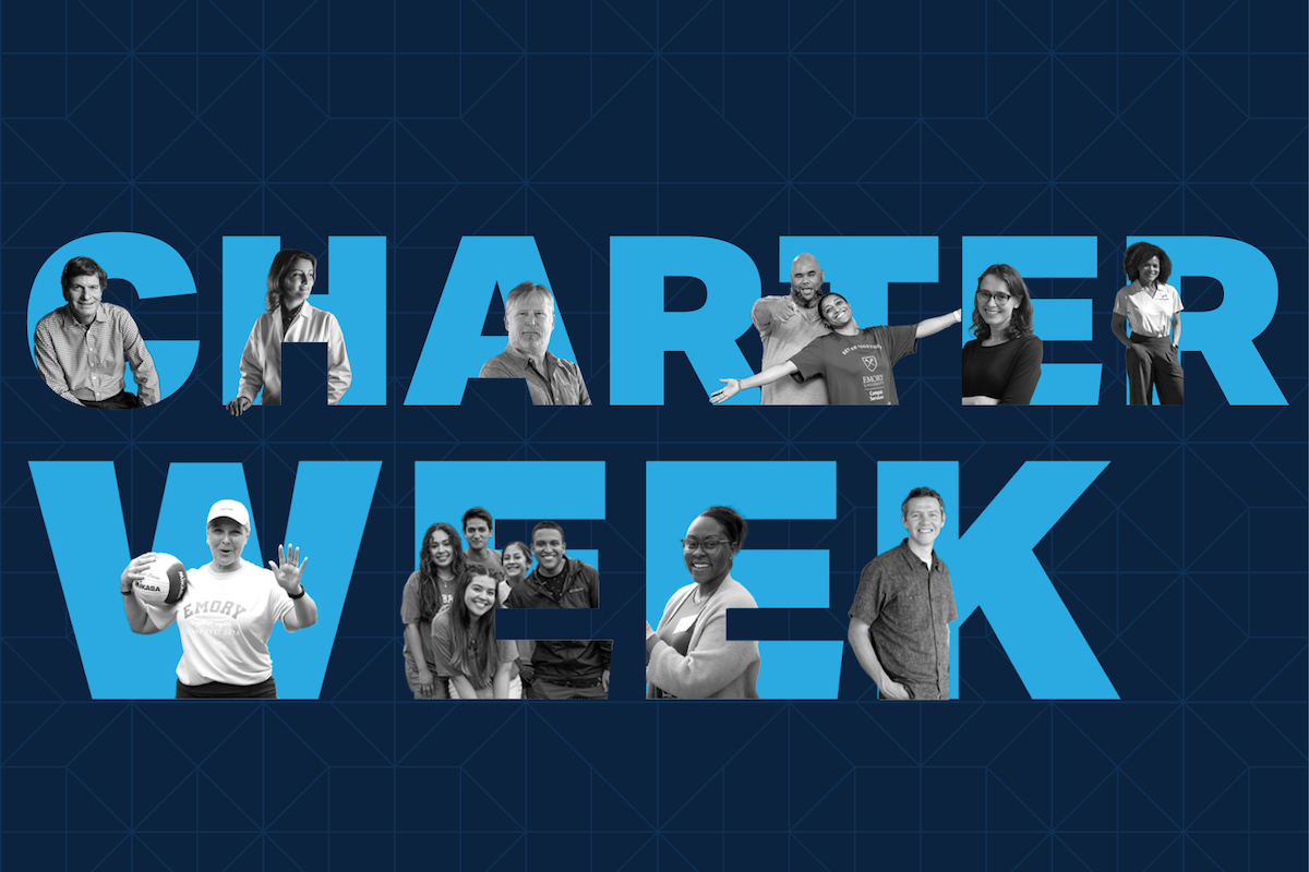 Flyer: Charter Week text with more than a dozen images of people