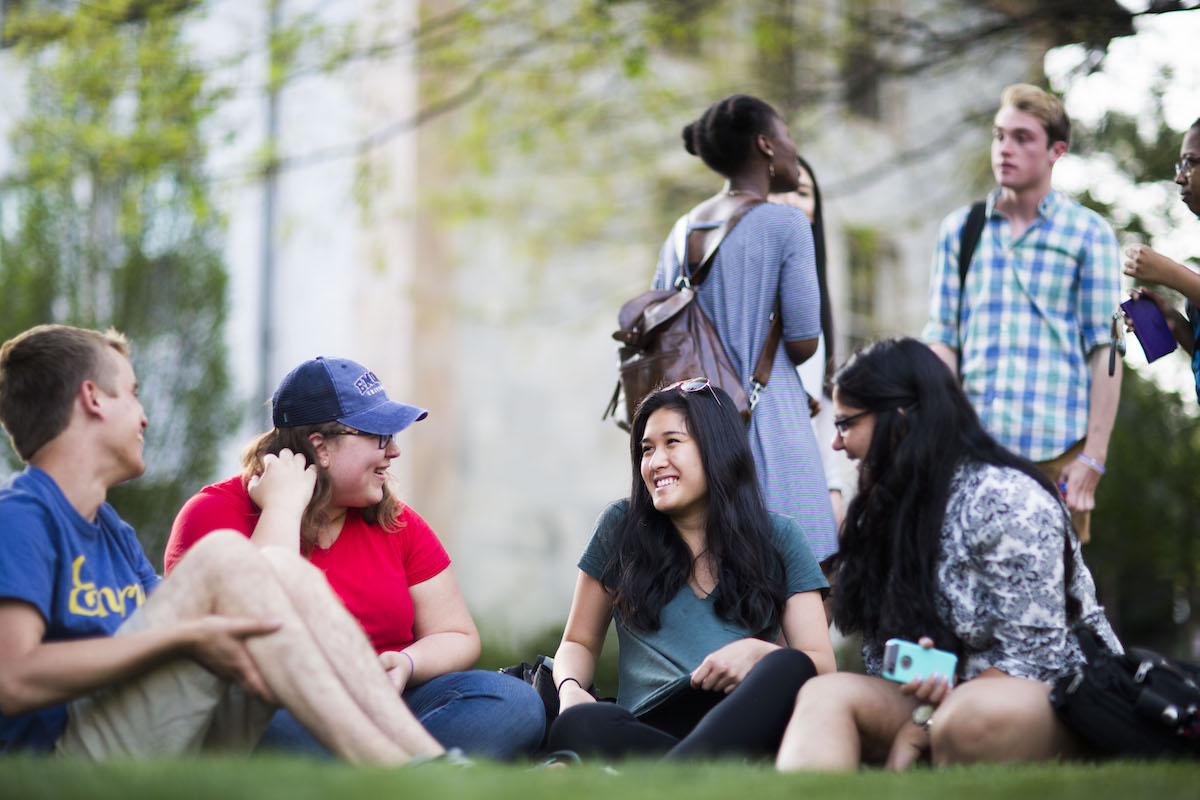 Photo: Students socializing on the Quad