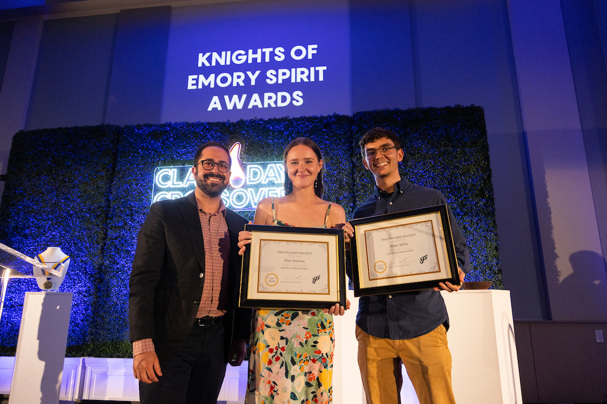 Knights of Emory Spirit Award winners Elise Etrheim and Blake Miller.