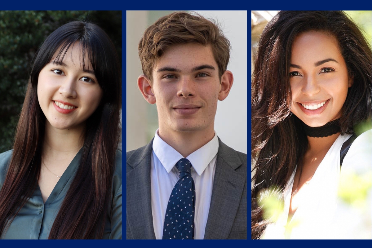 headshots of Emory University students  Emily Bush, Patrick Latting and Morgan Villar