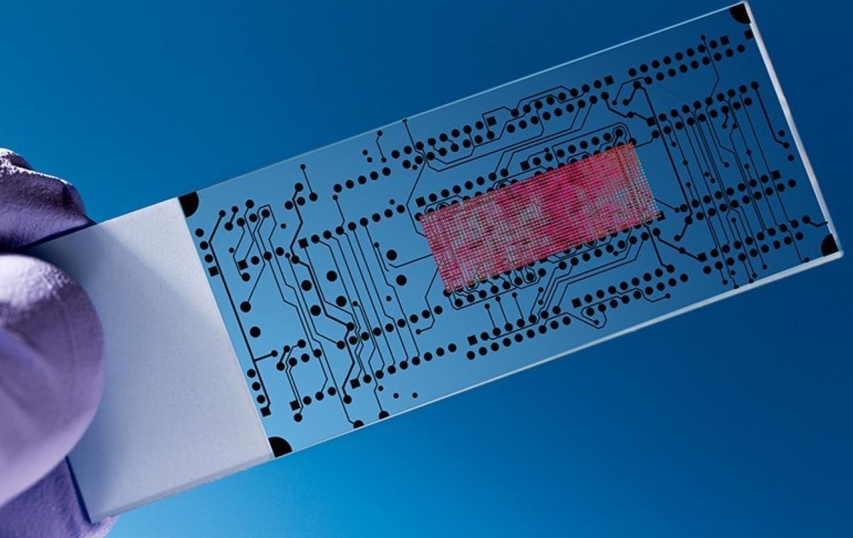 Image of a microchip used in medical diagnostics 