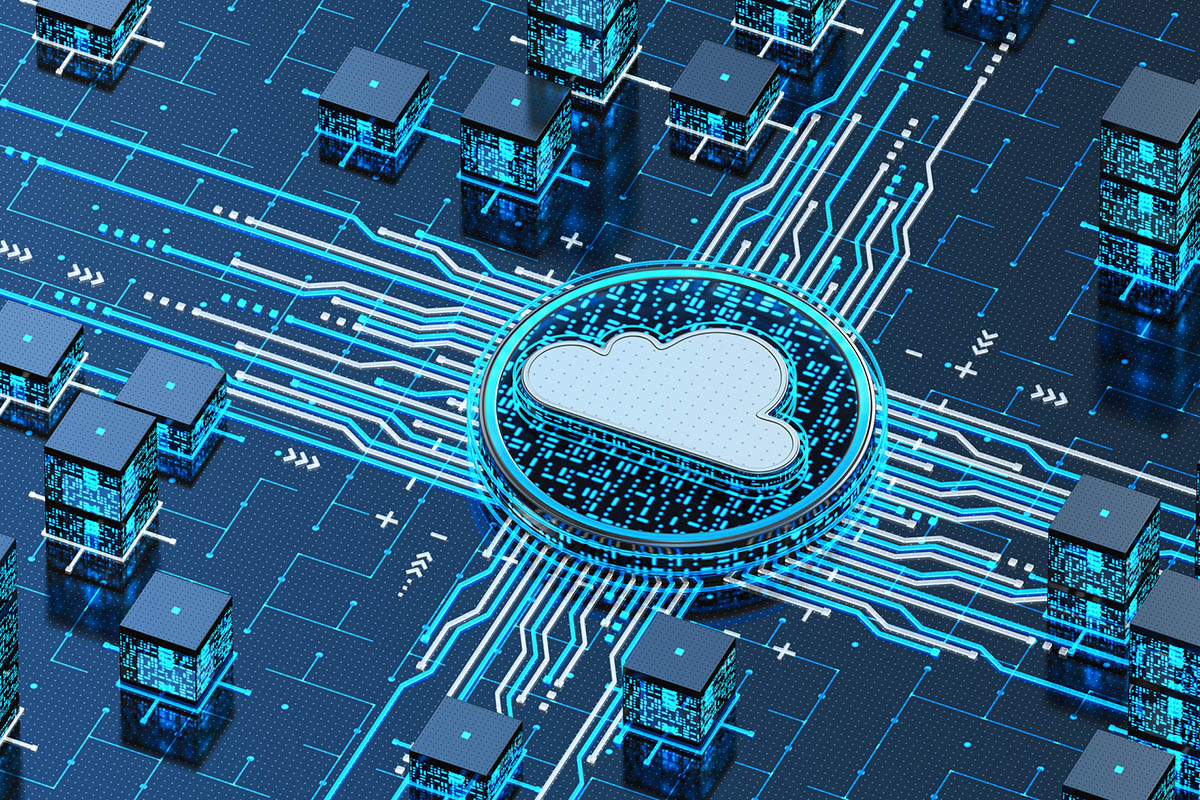 Computer chip illustration with cloud icon