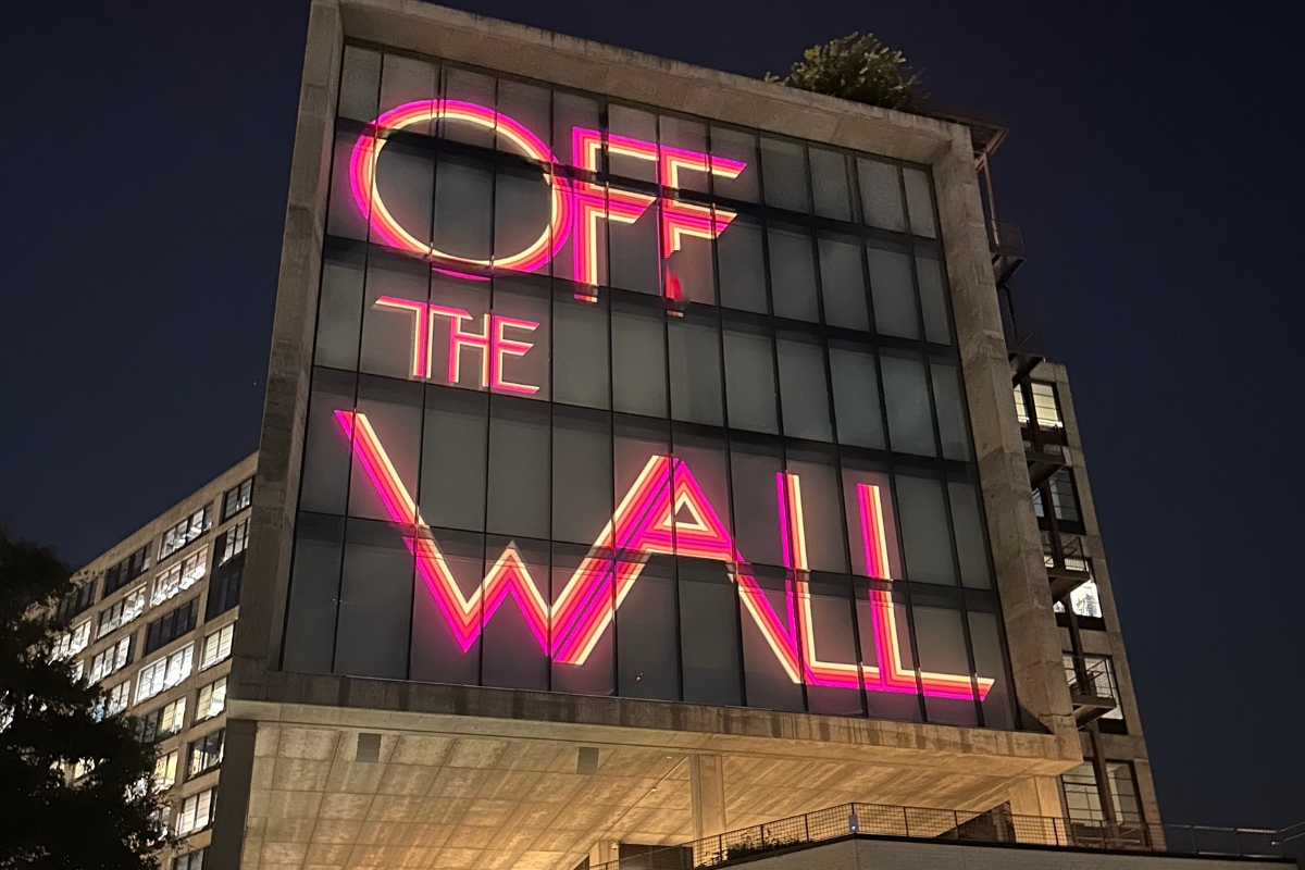 off the wall film text on side of building