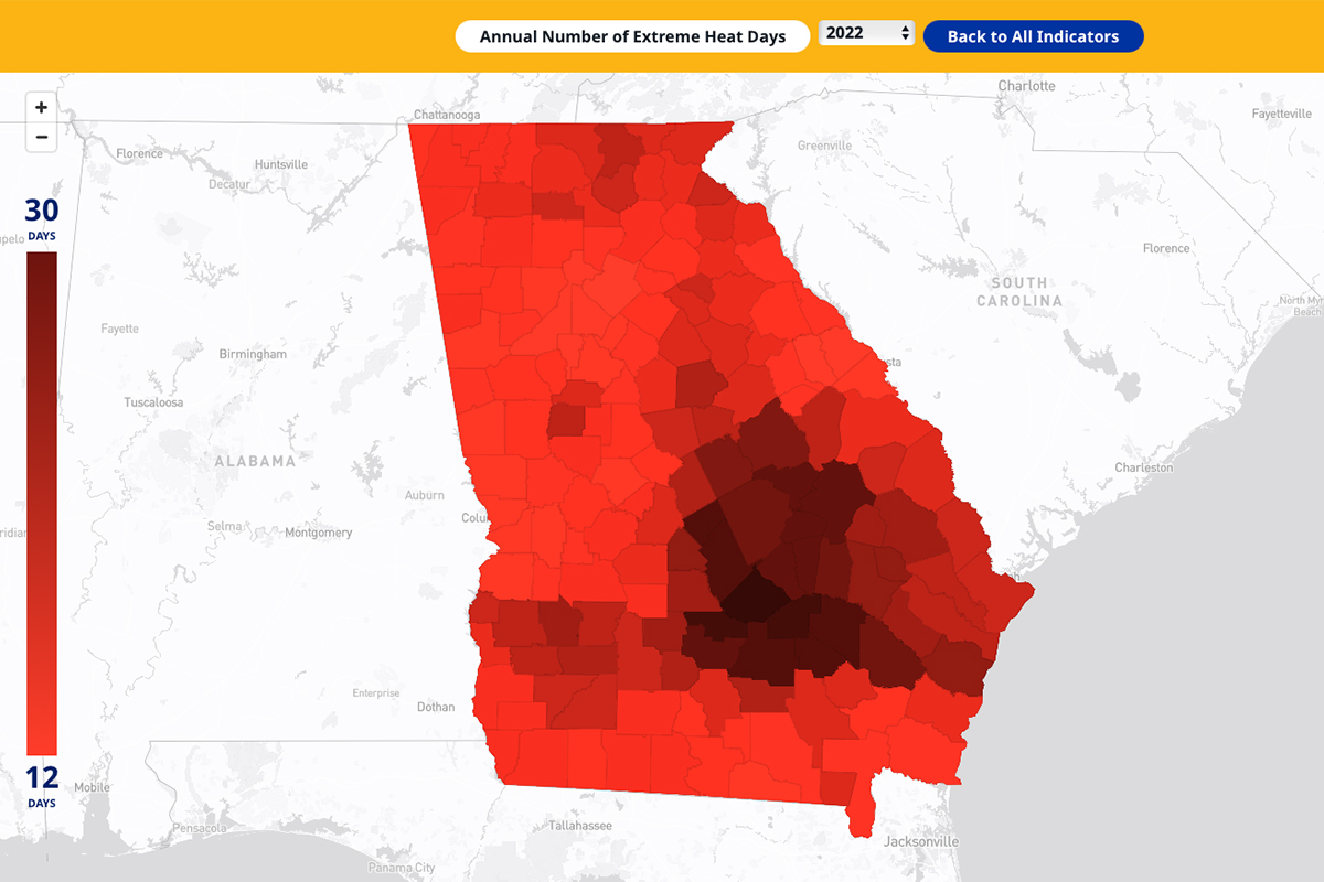 Map of Georgia counties extreme heat days