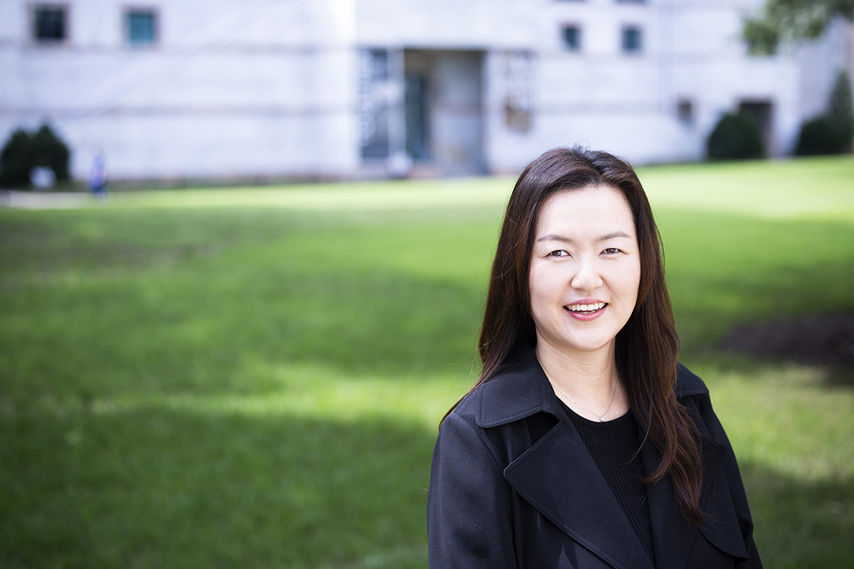 Portrait of Jinsook Kim on the Emory Quadrangle