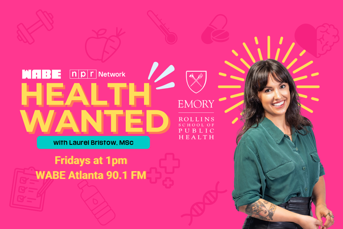 Bright pink flyer with picture of Laurel Bristow promoting Health Wanted show