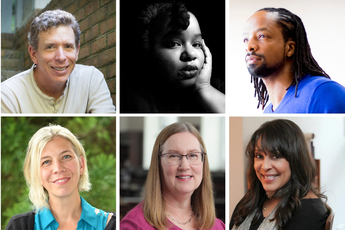 portrait photo collage of Gregory Berns, Bettina Judd, Jericho Brown, Natasha Trethewey, Lisa Macklin and Alix Olson. 