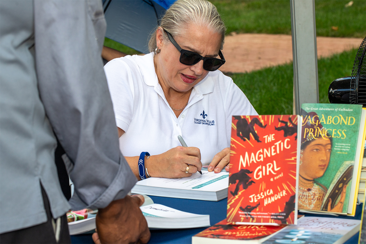 chef Virginia Willis at a book signing