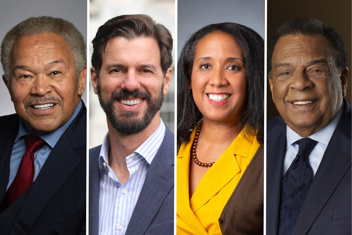 photo collage of Robert M. Franklin Jr., Joseph Crespino, Andra Gillespie and Andrew Young   